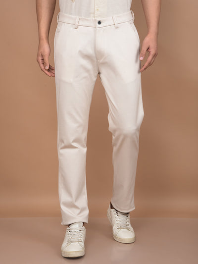 Beige Printed Knitted Trousers-Men Trousers-Crimsoune Club