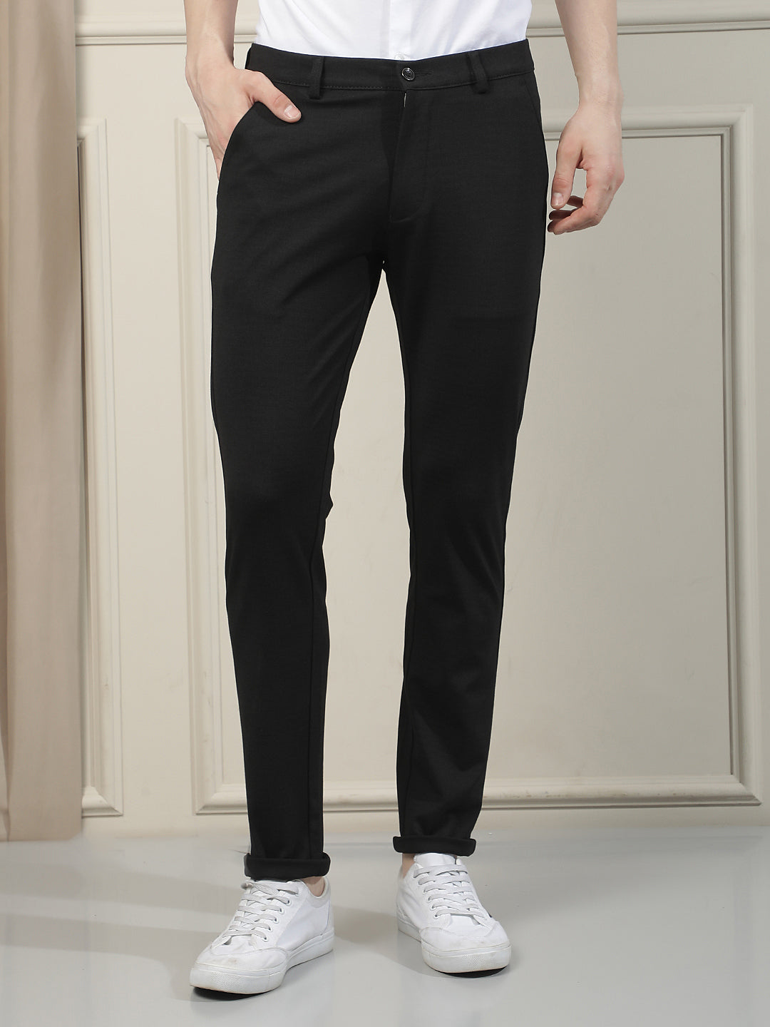Black Knitted Trousers-Men Trousers-Crimsoune Club