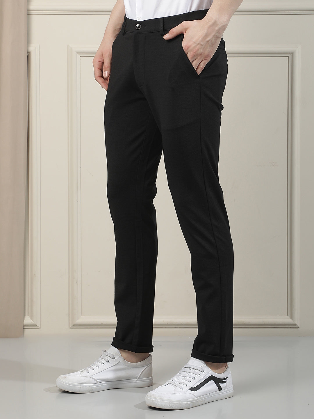 Black Knitted Trousers-Men Trousers-Crimsoune Club