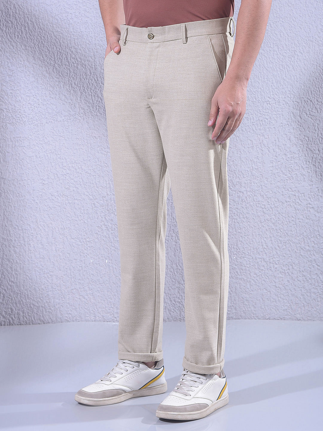 Khaki Chinos Trousers-Men Trousers-Crimsoune Club