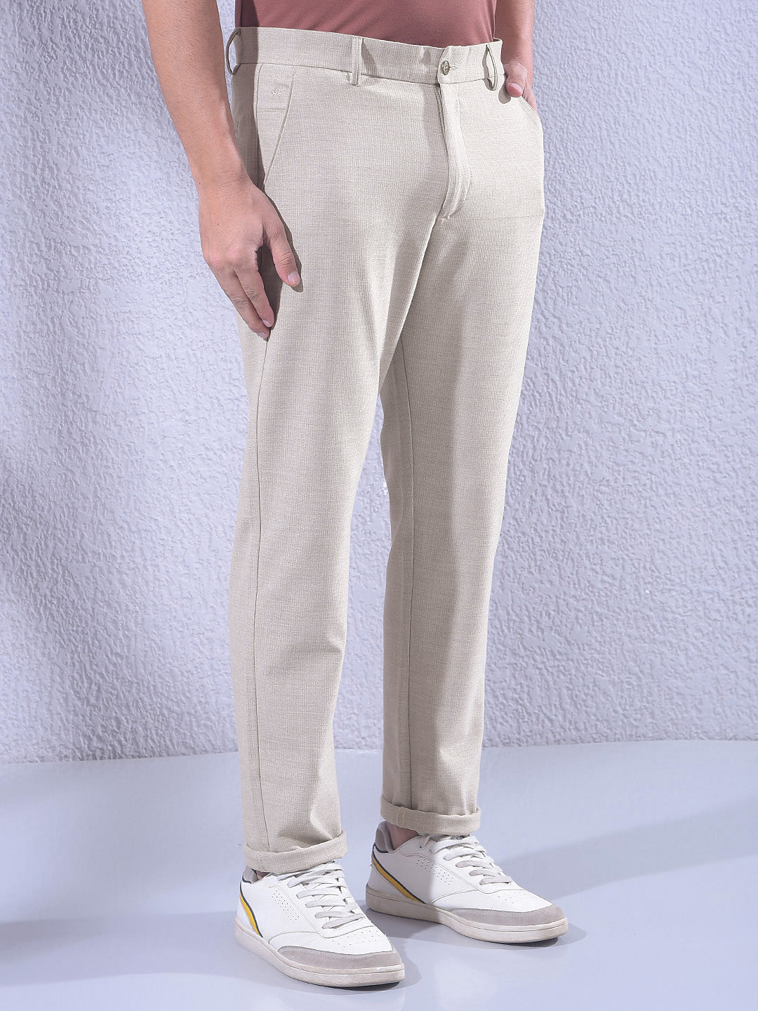 Khaki Chinos Trousers-Men Trousers-Crimsoune Club