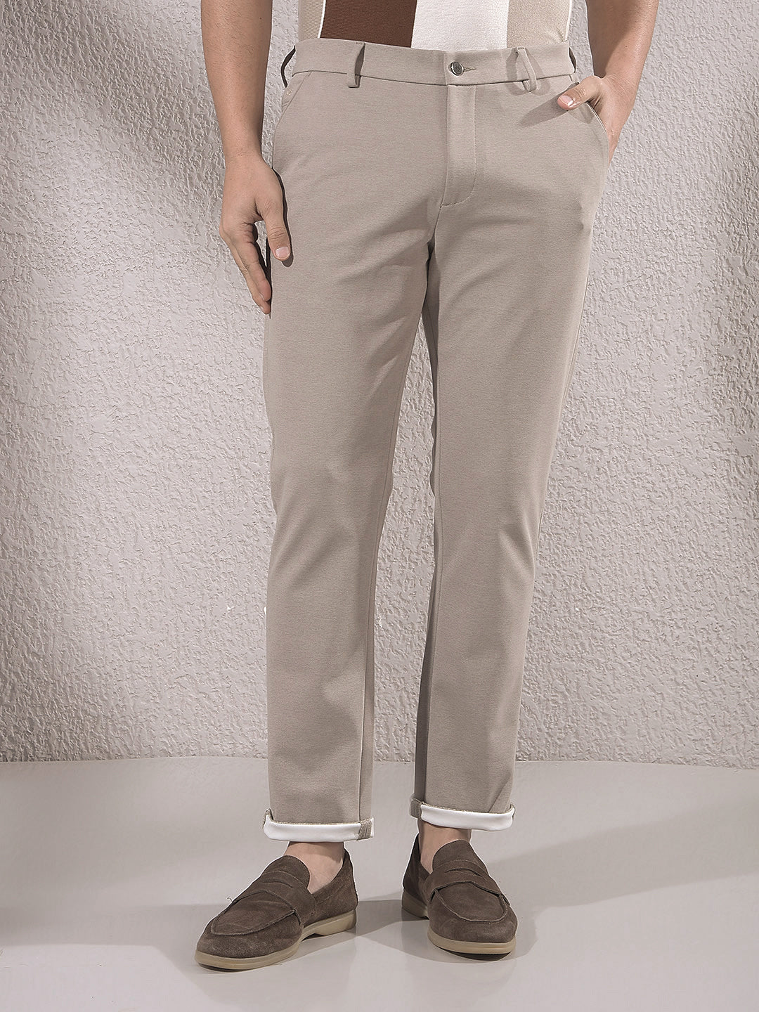 Khaki Knitted Trousers-Men Trousers-Crimsoune Club