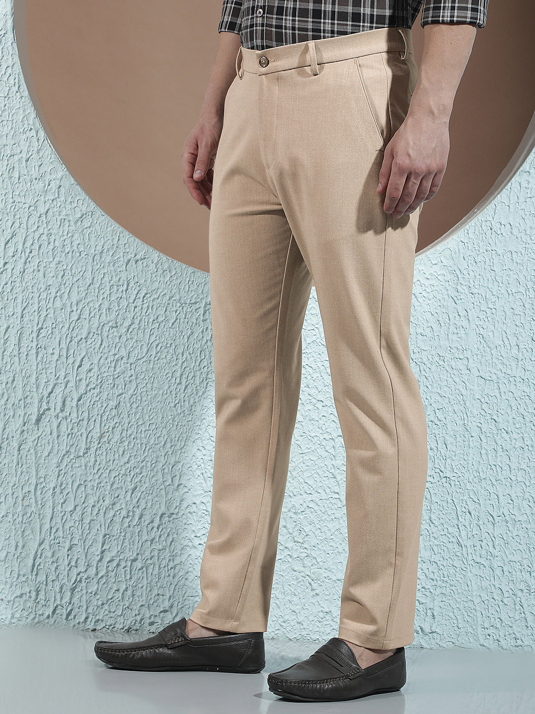 Beige Easy Wear Trousers-Men Trousers-Crimsoune Club