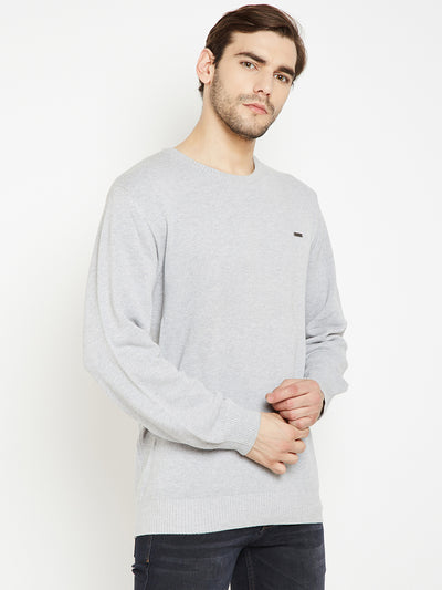 Grey Solid Round Neck Sweater-Mens Sweaters-Crimsoune Club