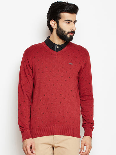 Red Printed Sweater-Men Sweaters-Crimsoune Club