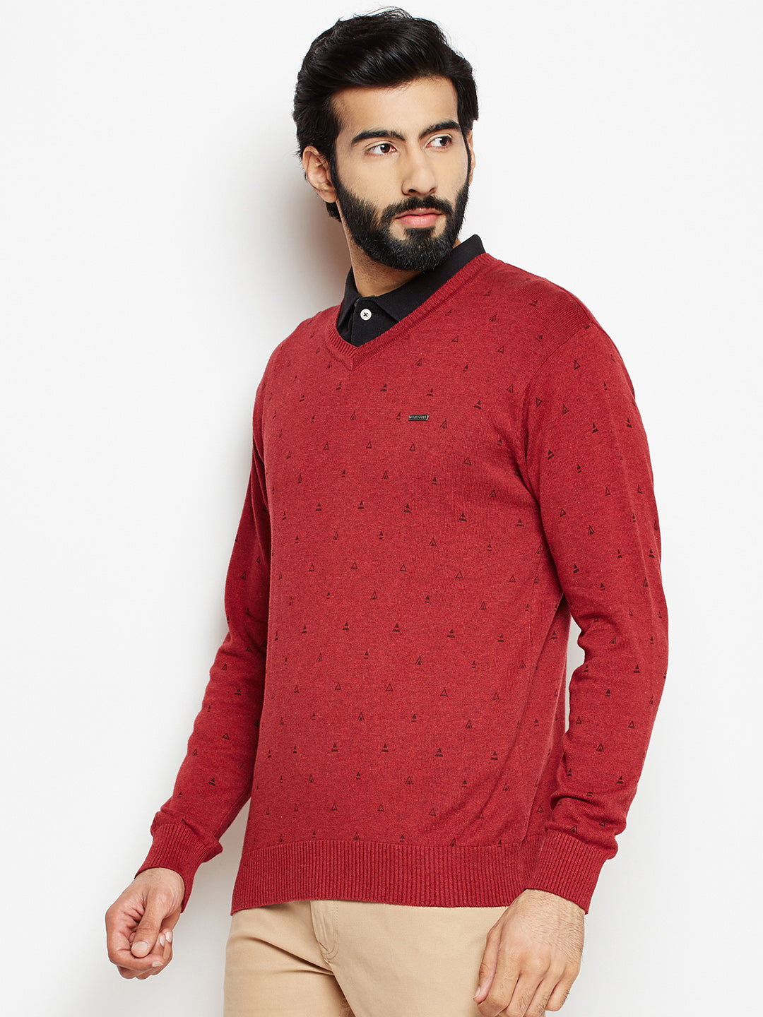 Red Printed Sweater-Men Sweaters-Crimsoune Club