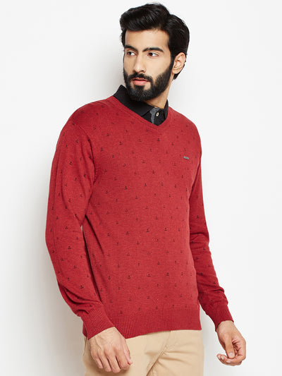 Red Printed Sweater-Men Sweaters-Crimsoune Club