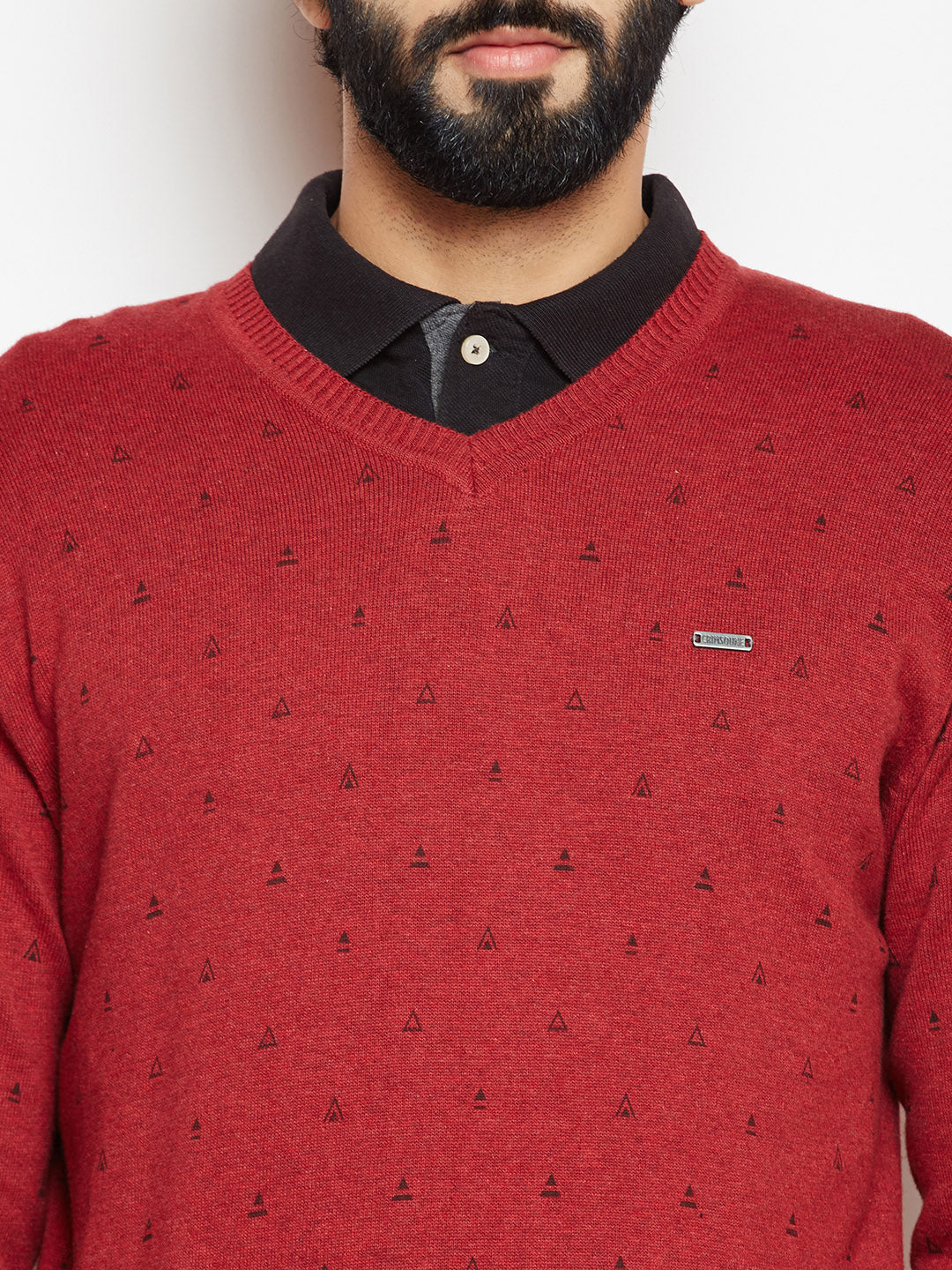 Red Printed Sweater-Men Sweaters-Crimsoune Club