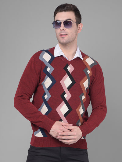 Maroon Printed Sweater-Men Sweaters-Crimsoune Club