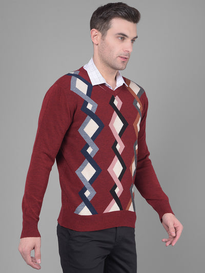 Maroon Printed Sweater-Men Sweaters-Crimsoune Club