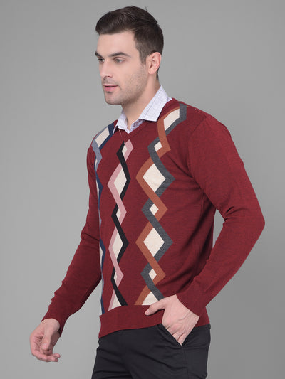 Maroon Printed Sweater-Men Sweaters-Crimsoune Club