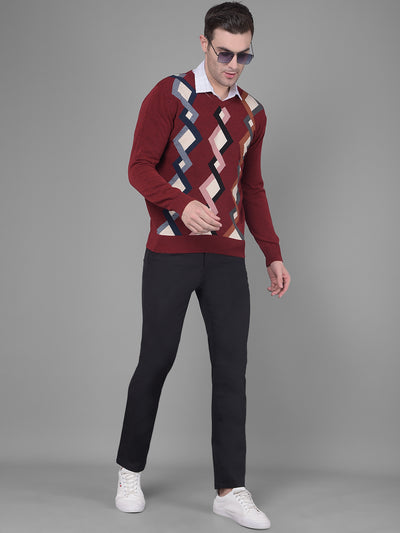 Maroon Printed Sweater-Men Sweaters-Crimsoune Club