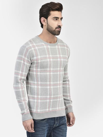 Grey Melange Checked Sweater-Men Sweaters-Crimsoune Club