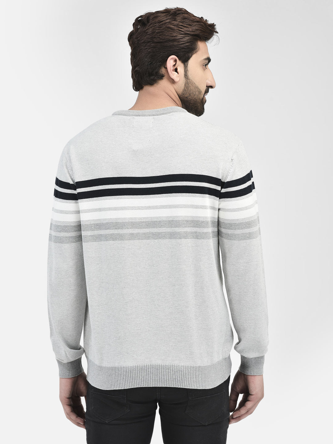 Grey Melange Stripes Sweater-Men Sweaters-Crimsoune Club