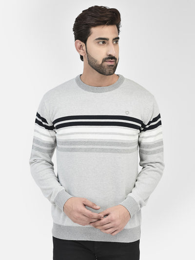 Grey Melange Stripes Sweater-Men Sweaters-Crimsoune Club