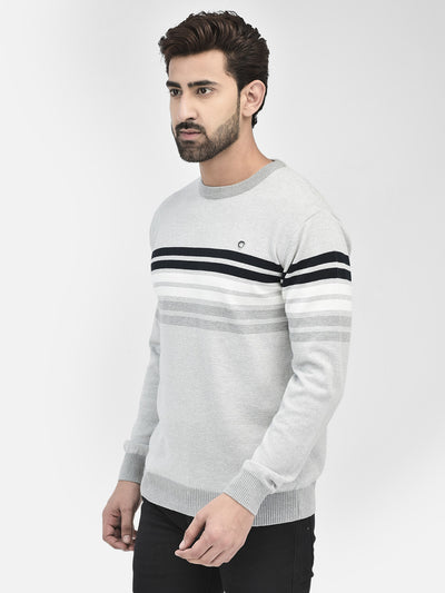 Grey Melange Stripes Sweater-Men Sweaters-Crimsoune Club