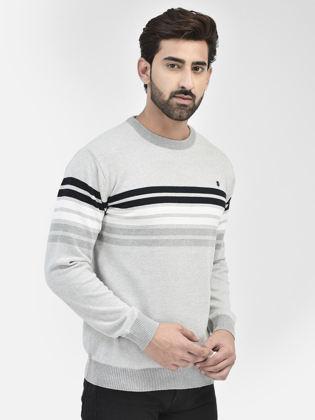 Grey Melange Stripes Sweater-Men Sweaters-Crimsoune Club