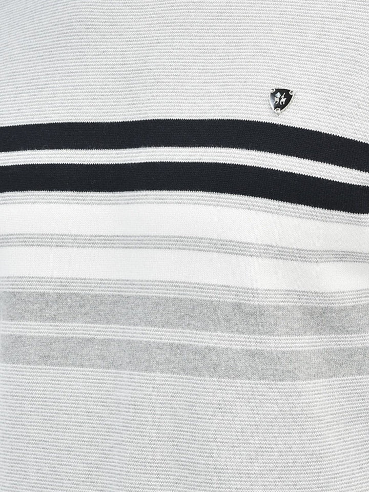 Grey Melange Stripes Sweater-Men Sweaters-Crimsoune Club