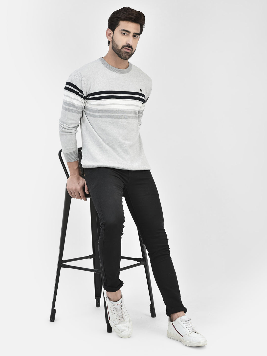 Grey Melange Stripes Sweater-Men Sweaters-Crimsoune Club