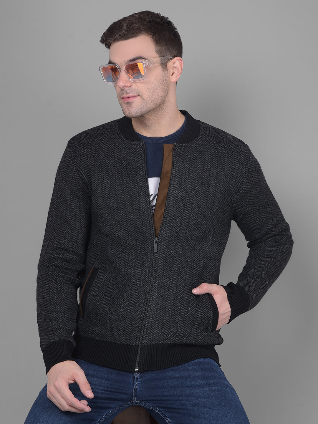 Black Printed Sweater-Men Sweaters-Crimsoune Club