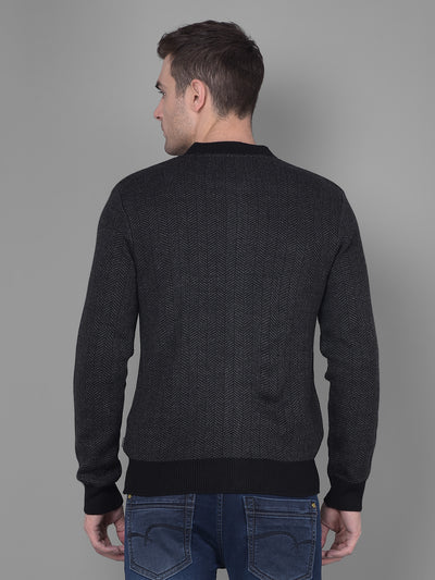 Black Printed Sweater-Men Sweaters-Crimsoune Club