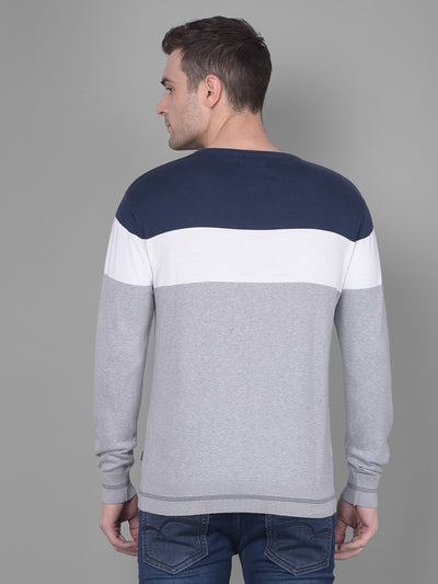 Navy Blue Colorblock Sweater-Men Sweaters-Crimsoune Club