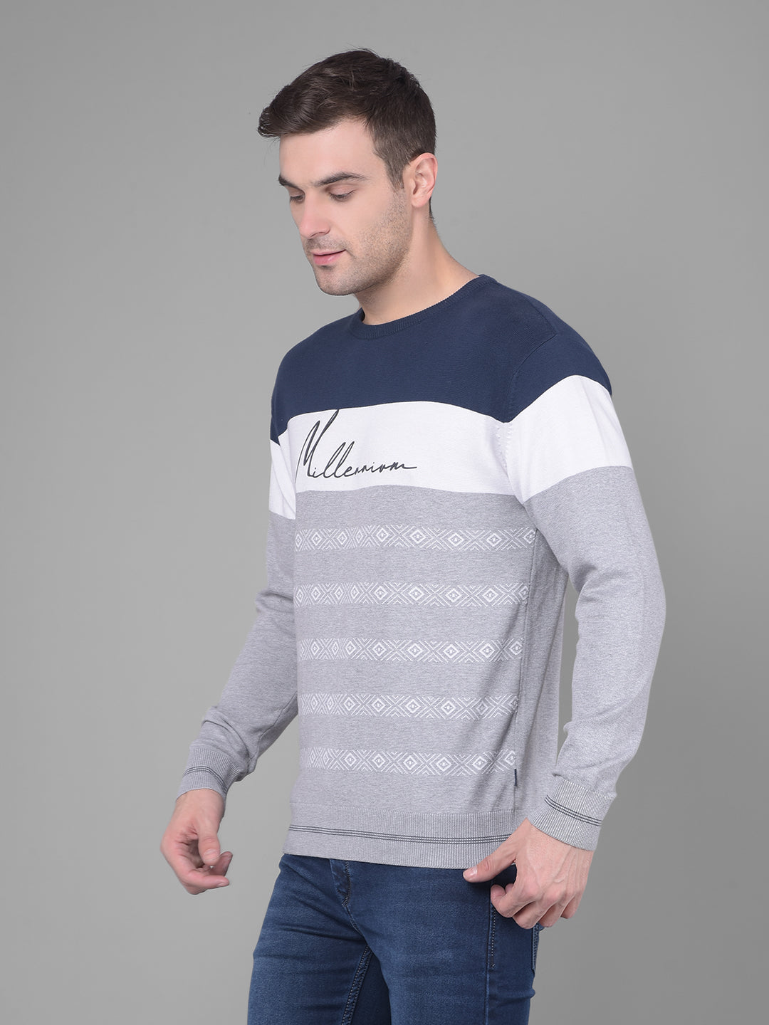 Navy Blue Colorblock Sweater-Men Sweaters-Crimsoune Club