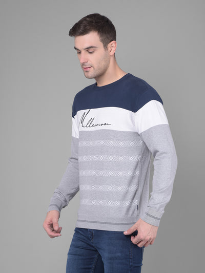 Navy Blue Colorblock Sweater-Men Sweaters-Crimsoune Club