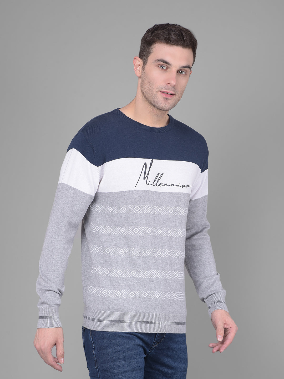 Navy Blue Colorblock Sweater-Men Sweaters-Crimsoune Club