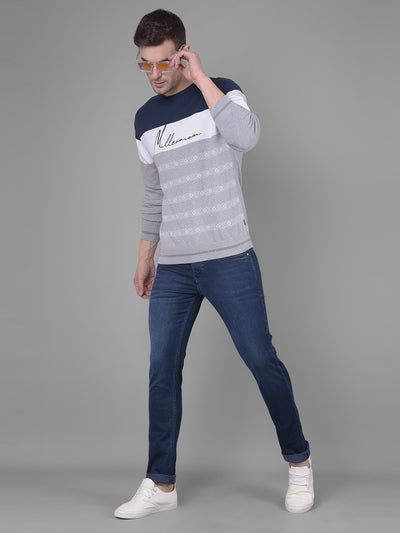 Navy Blue Colorblock Sweater-Men Sweaters-Crimsoune Club