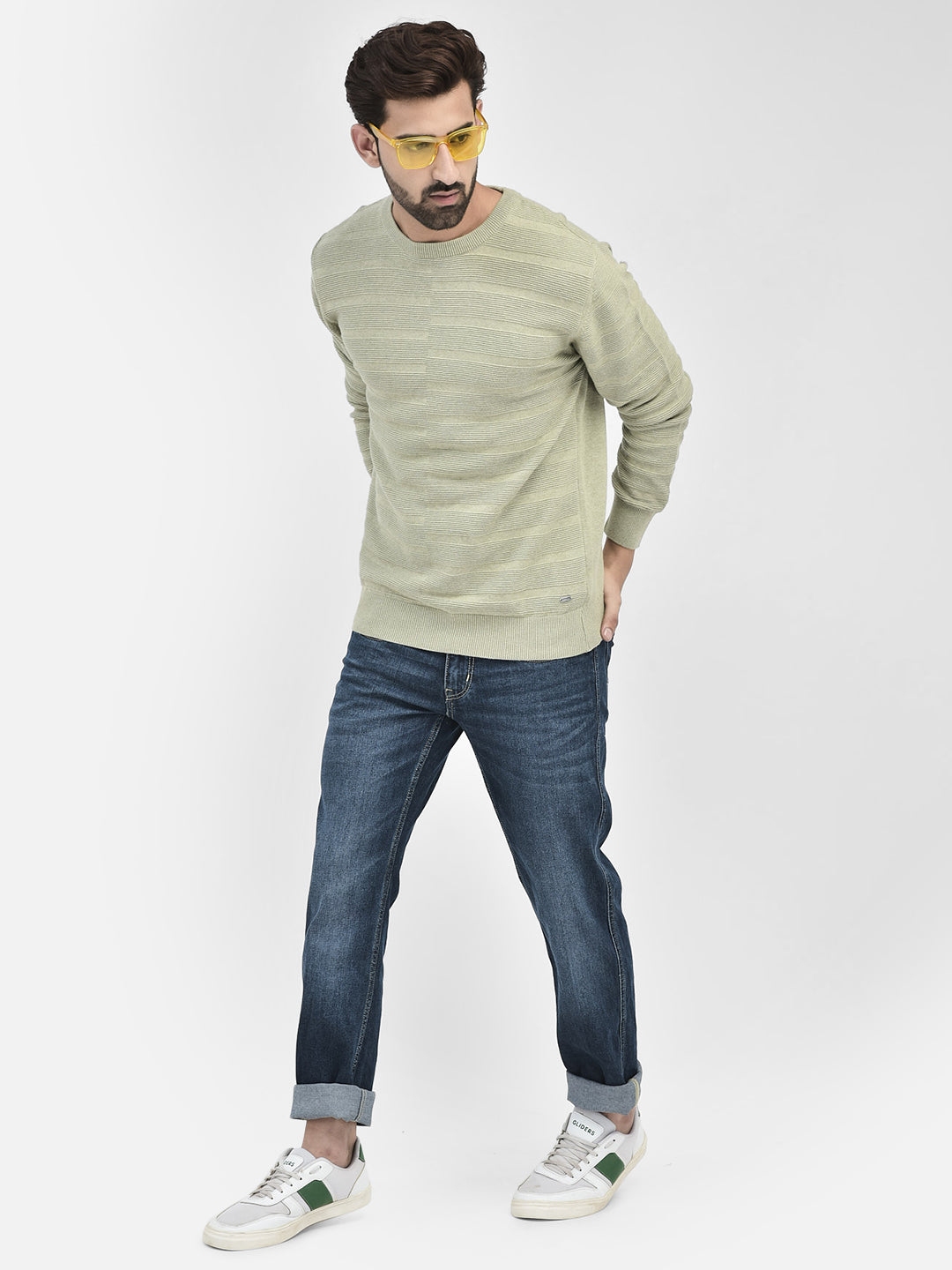 Olive Stripes Sweater-Men Sweaters-Crimsoune Club