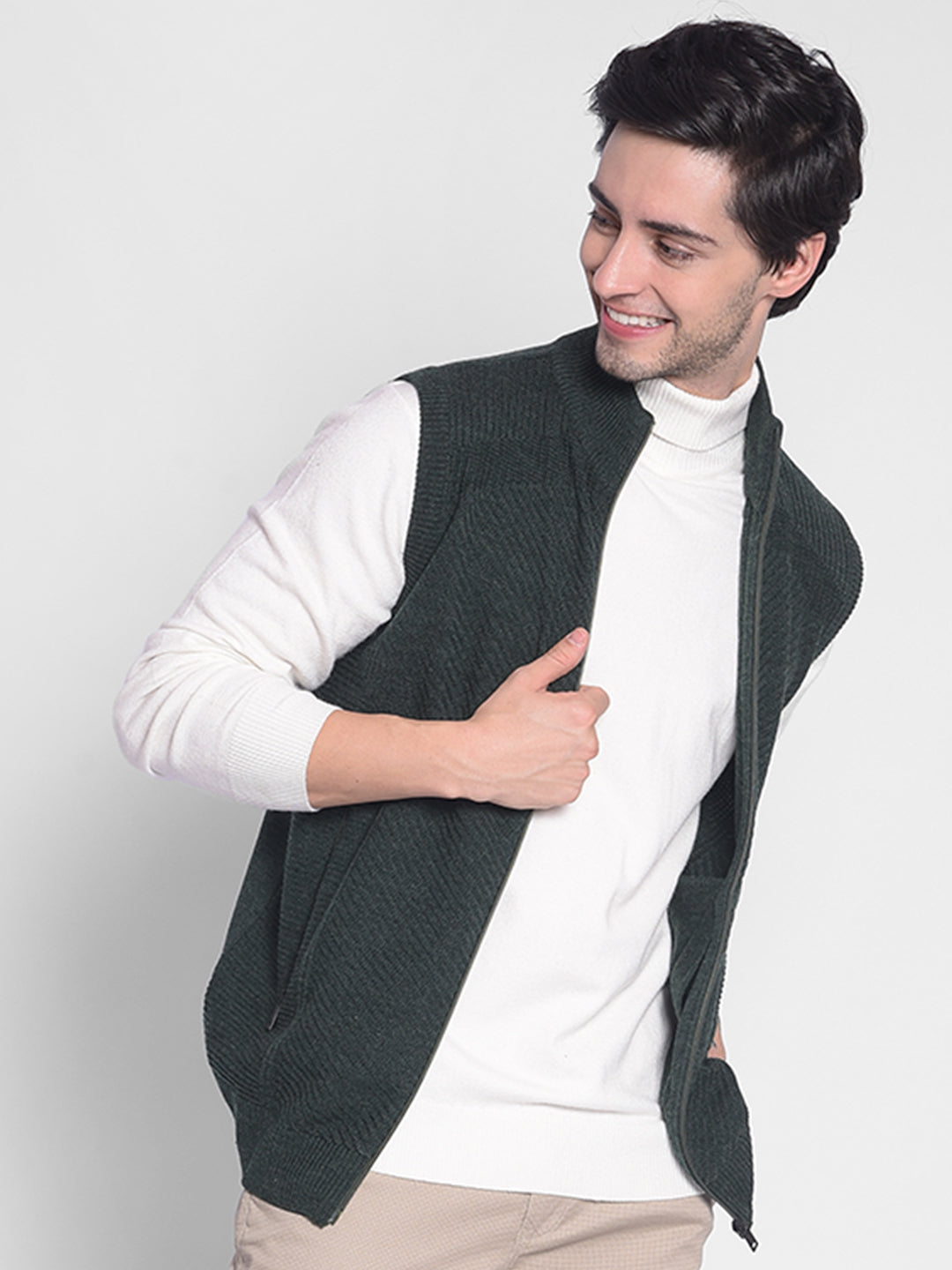 Olive Sleeveless Sweater-Men Sweaters-Crimsoune Club