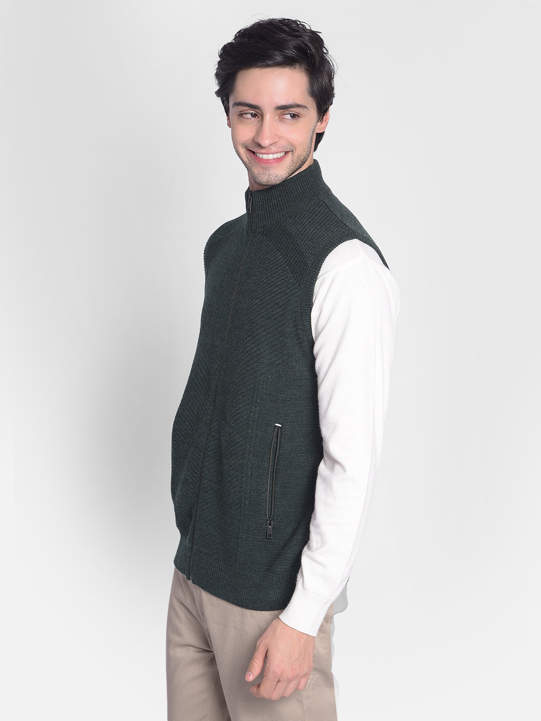 Olive Sleeveless Sweater-Men Sweaters-Crimsoune Club