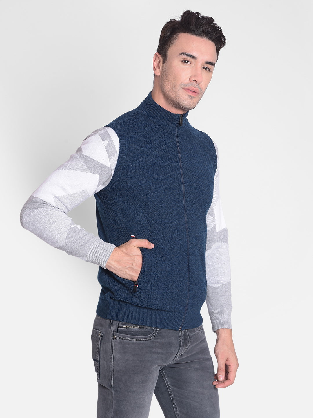Navy Blue Front-Open Sweater-Men Sweaters-Crimsoune Club
