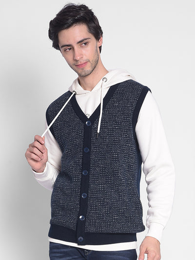 Navy Blue Sleeveless Cardigan-Men Sweaters-Crimsoune Club