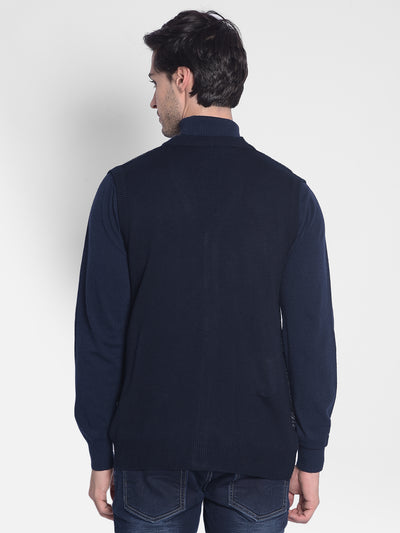 Navy Blue Sleeveless Cardigan-Men Sweaters-Crimsoune Club