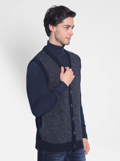 Navy Blue Sleeveless Cardigan-Men Sweaters-Crimsoune Club