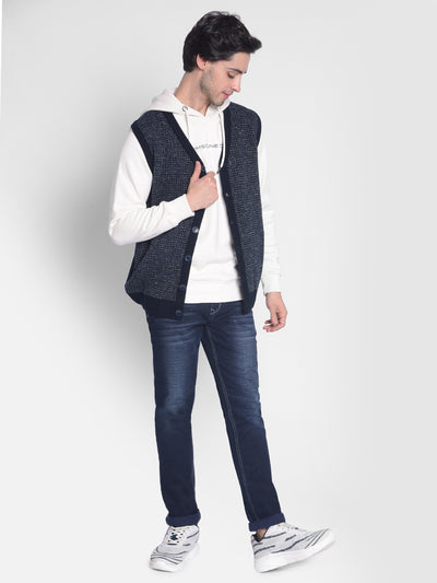 Navy Blue Sleeveless Cardigan-Men Sweaters-Crimsoune Club