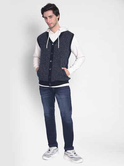 Navy Blue Sleeveless Cardigan-Men Sweaters-Crimsoune Club