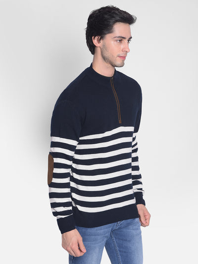 Navy Blue Striped Sweater-Men Sweaters-Crimsoune Club