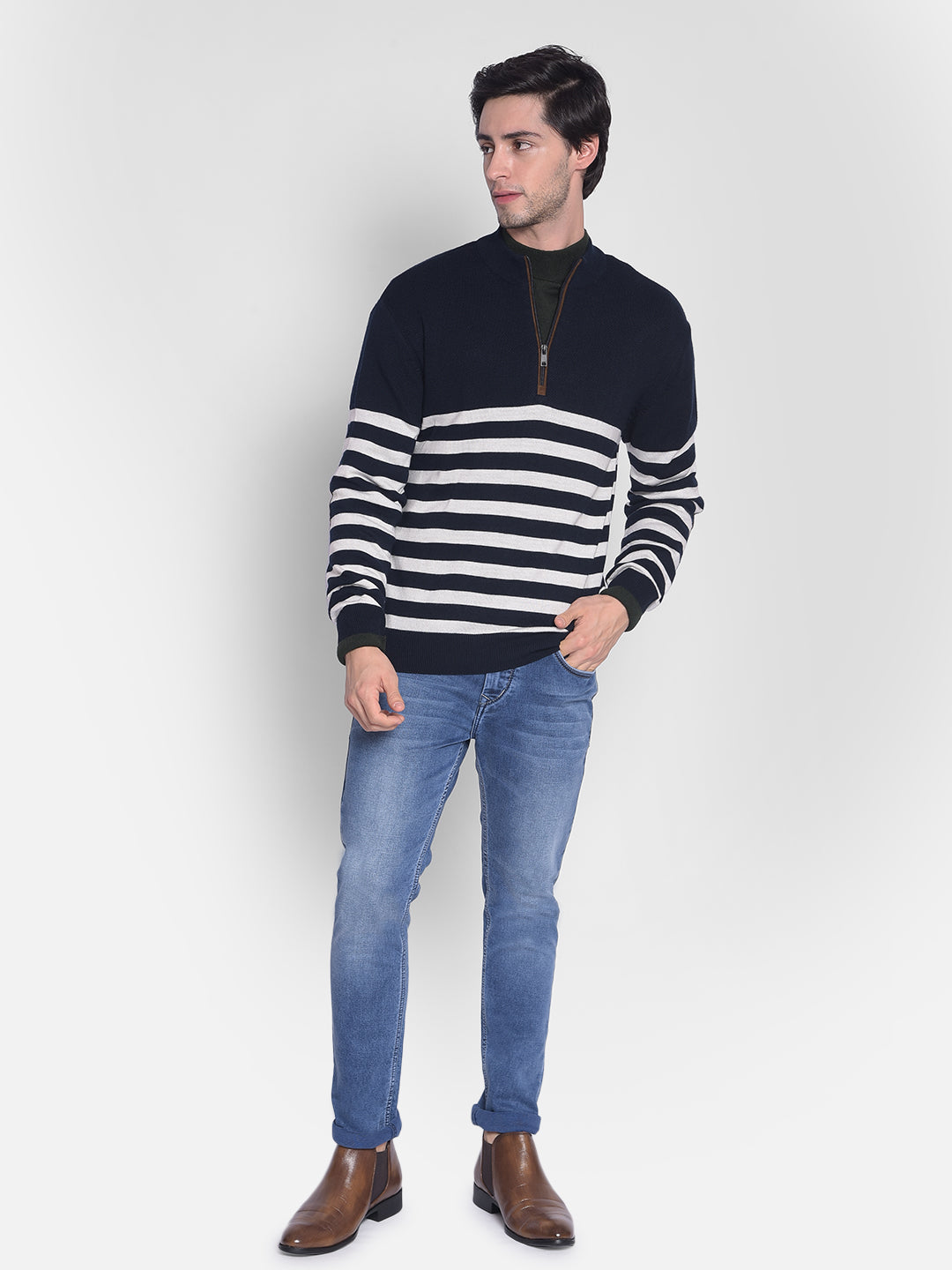 Navy Blue Striped Sweater-Men Sweaters-Crimsoune Club