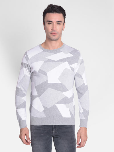 Grey Printed Sweater-Men Sweaters-Crimsoune Club