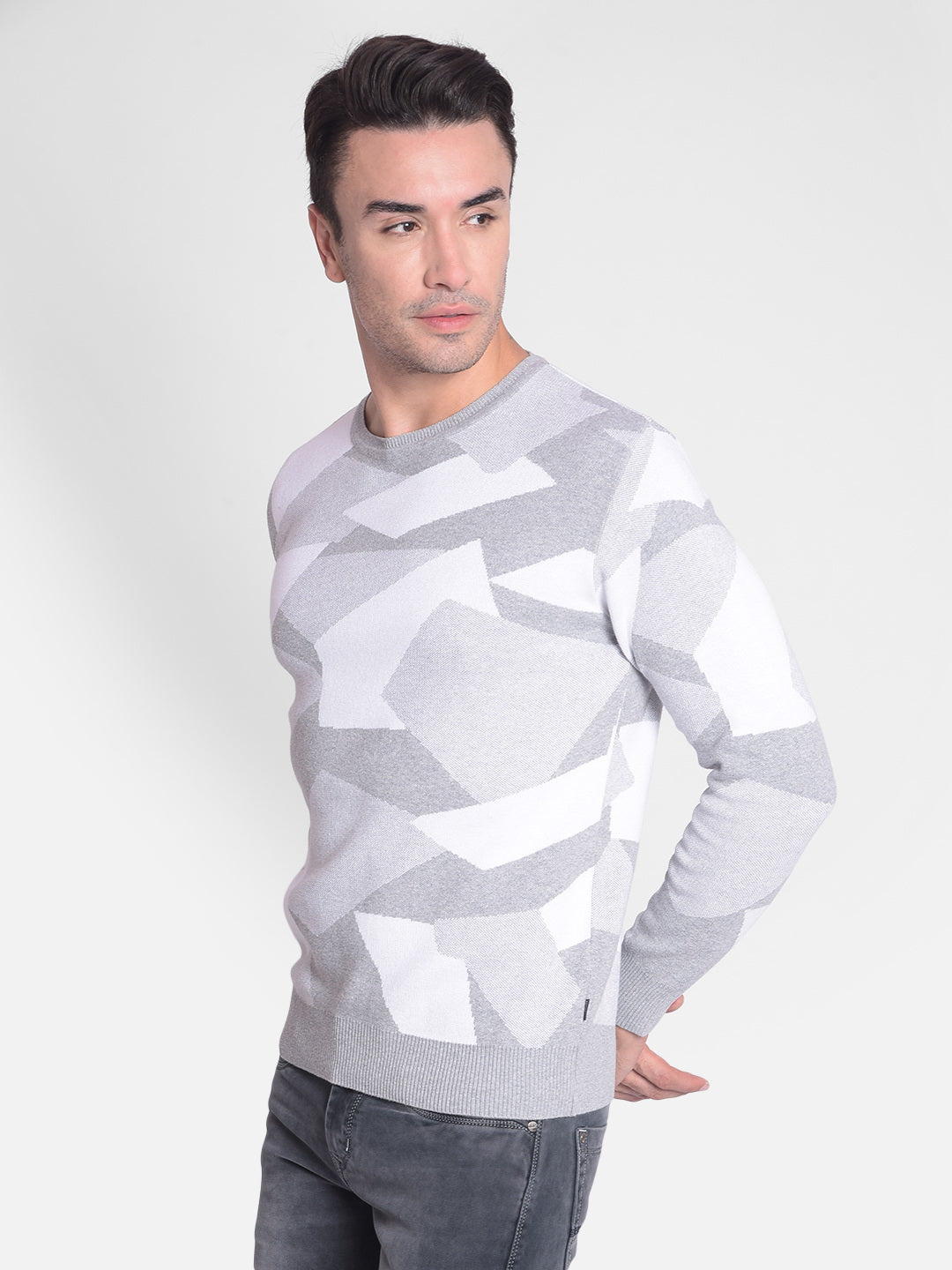Grey Printed Sweater-Men Sweaters-Crimsoune Club