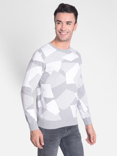 Grey Printed Sweater-Men Sweaters-Crimsoune Club