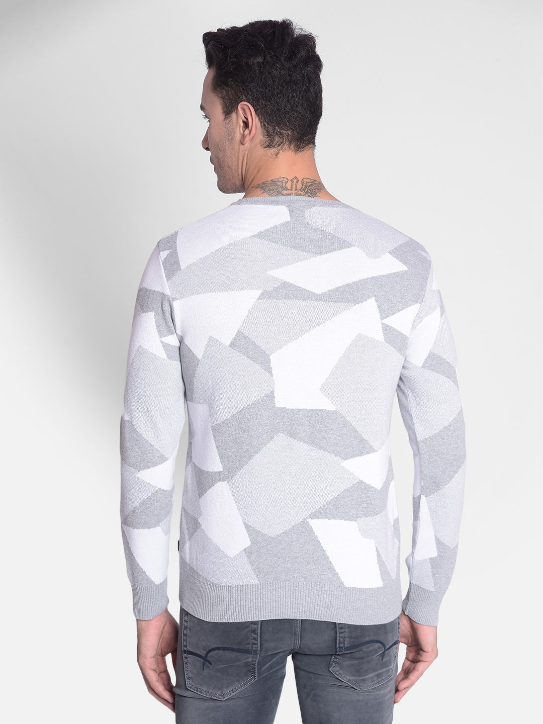 Grey Printed Sweater-Men Sweaters-Crimsoune Club