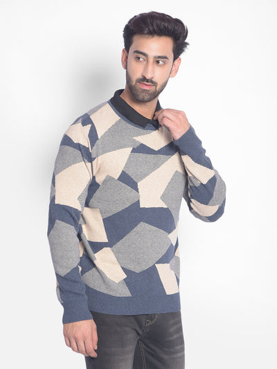Beige Printed Sweater-Men Sweaters-Crimsoune Club