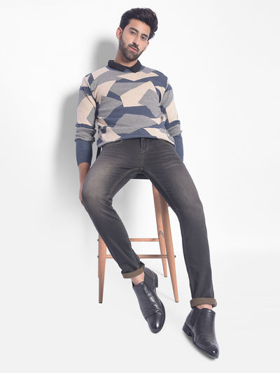 Beige Printed Sweater-Men Sweaters-Crimsoune Club