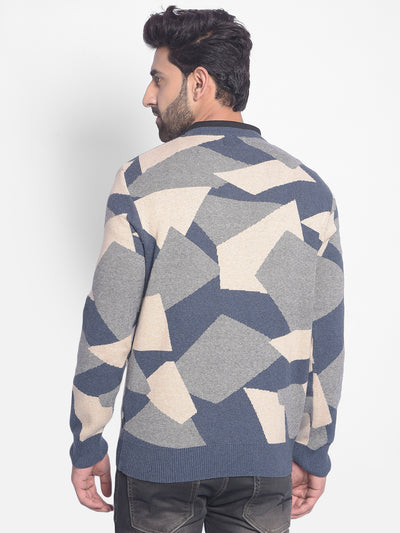 Beige Printed Sweater-Men Sweaters-Crimsoune Club