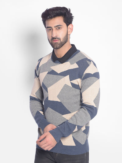 Beige Printed Sweater-Men Sweaters-Crimsoune Club