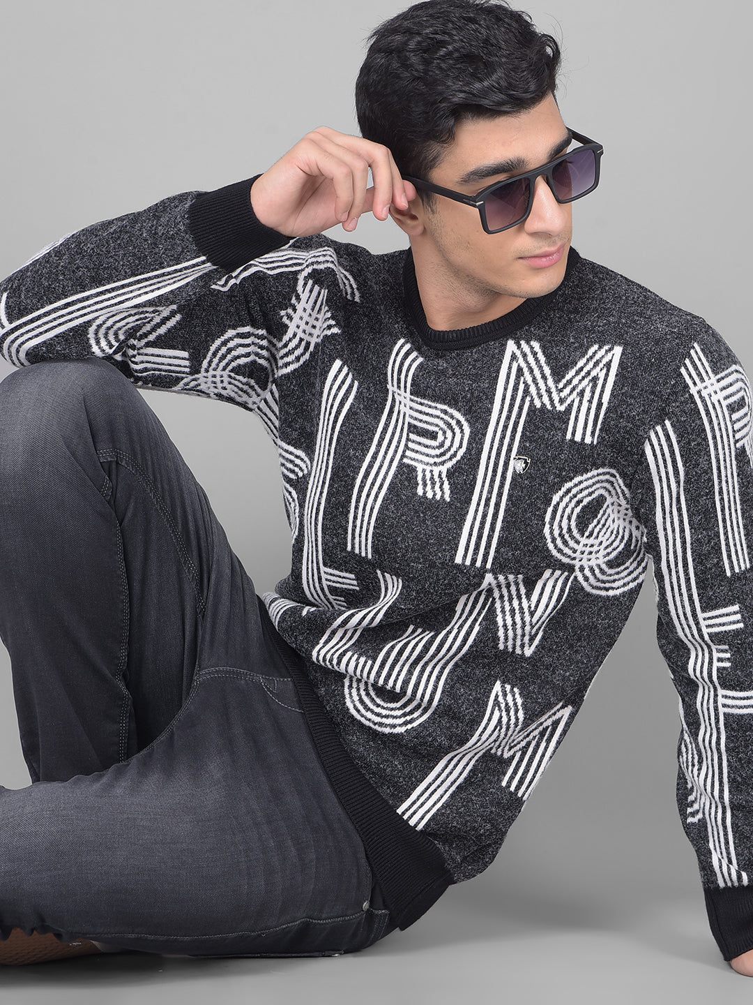 Black Printed Sweater-Men Sweaters-Crimsoune Club